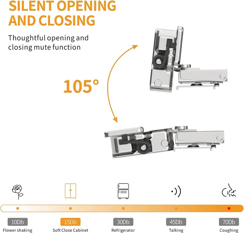 Chibery 10 Pack 1/4" Small Overlay 4D Concealed Hinges for Face Frame Door, Soft Close On/Off Switch, Self Closing, 105° Open Angle Concealed Stainless Steel Hinges for Framed Cabinet, Satin Nickel - Image 3